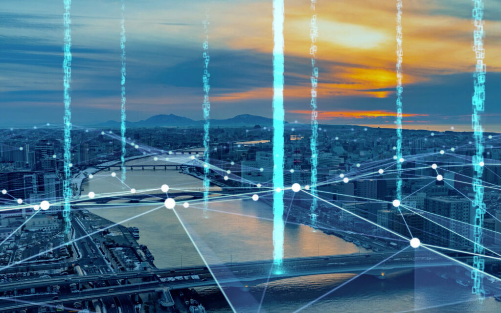 Smart city and communication network concept. digital transformation.